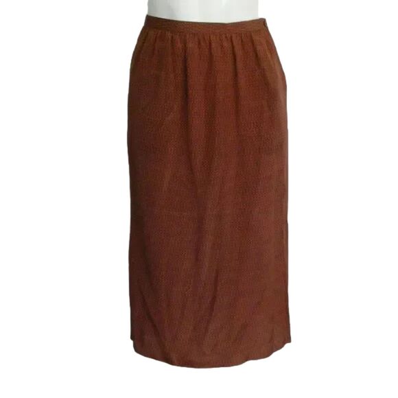 Vintage CALVIN KLEIN Skirt Set, S/XS, Lightweight Silk, 2 piece Top/Skirt, Brown - Picture 11 of 13